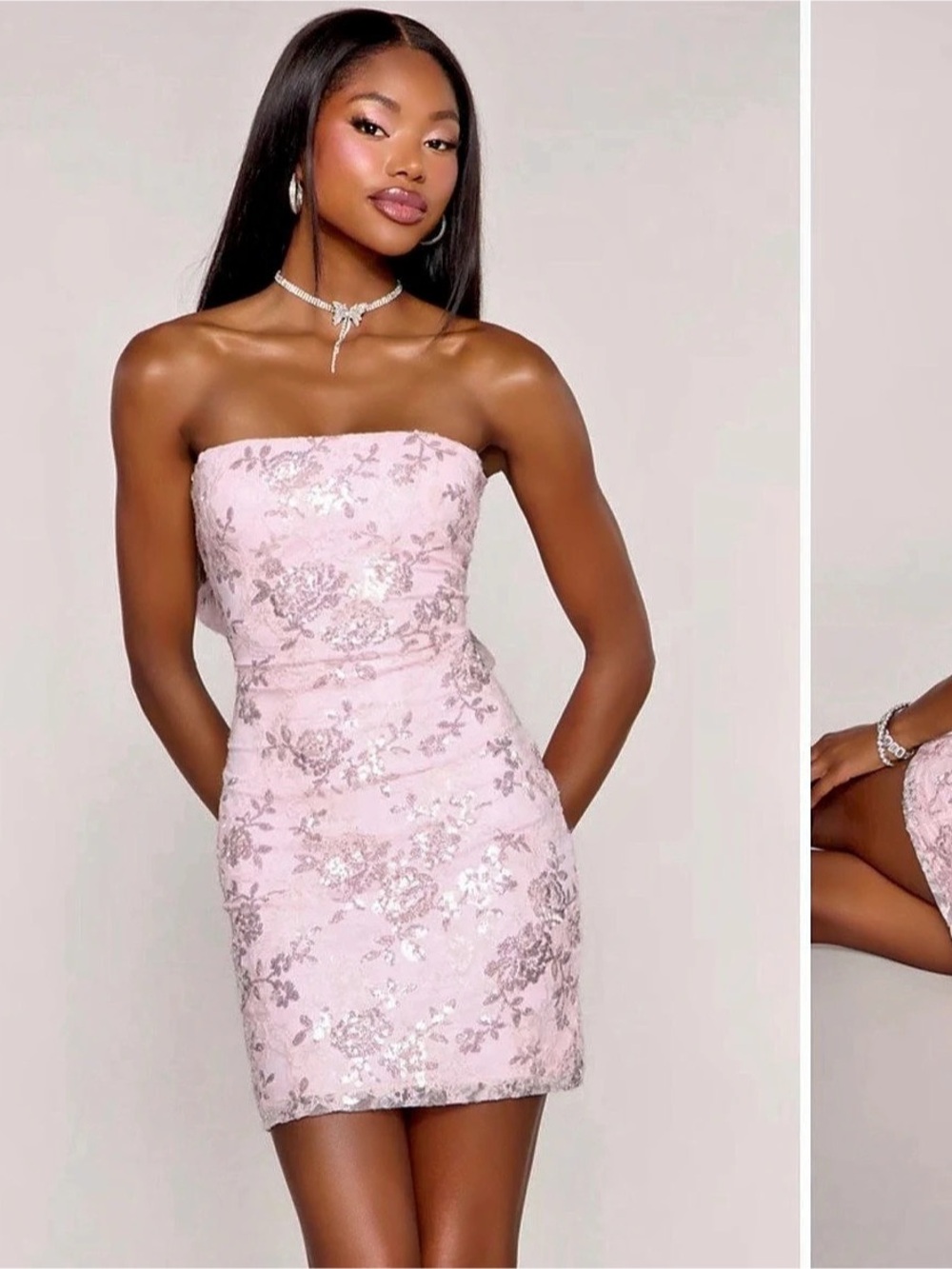 Windsor Strapless Sequin Bow Dress Mini Dress Pink
